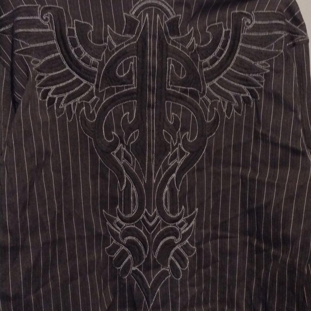 roar men's medium dress shirt size medium black and white white pinstripes - Picture 3 of 11